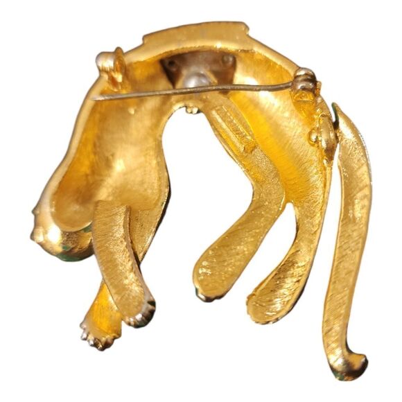 VTG Florenza Jaguar Leopard Cheetah Cat Pin Brooch Rhinestone - Picture 2 of 3